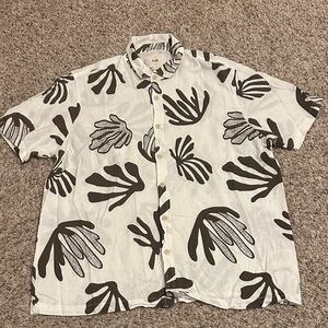 Folk Monochrome Leaf Pattern Shirt